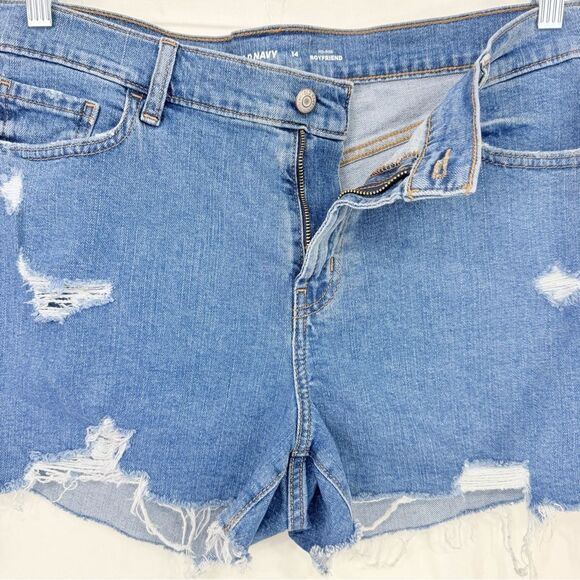 Old Navy Blue Mid Rise Boyfriend Factory Distressed Cotton Denim Shorts NEW - Picture 11 of 16